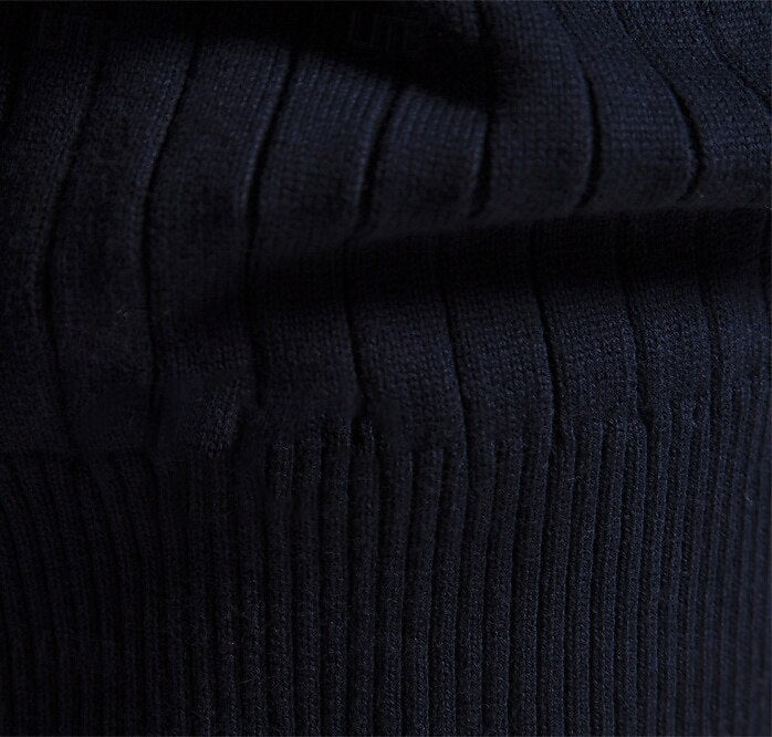 Cotton Knit Vertical Stripes Half Zip Knitwear - oukumen