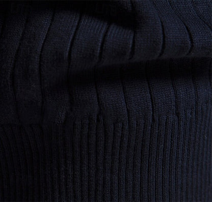 Cotton Knit Vertical Stripes Half Zip Knitwear - oukumen