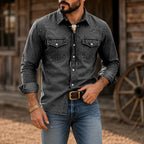 Acid-Wash Long-Sleeve Denim Shirt