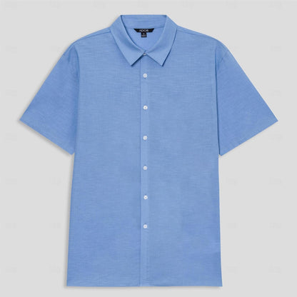 Linen Cotton Fold-over Collar Casual Shirt - oukumen