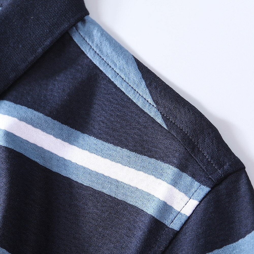 Premium Silk-Blend Striped Polo Shirt - oukumen