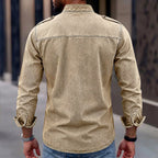 Zip-Pocket Long-Sleeve Denim Shirt