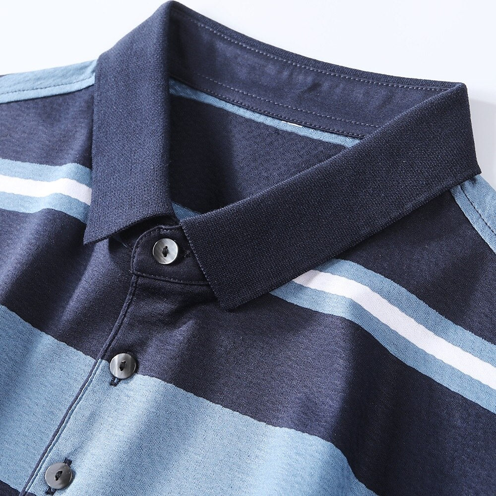 Premium Silk-Blend Striped Polo Shirt - oukumen