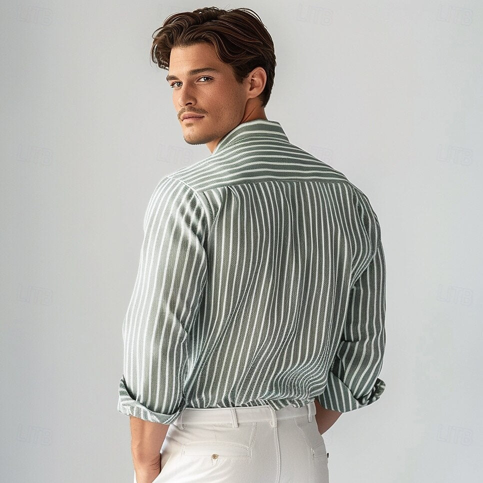 100% Cotton Striped Oxford Long Sleeve Shirt - oukumen