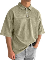 Color-Block Acid-Wash Polo Shirt