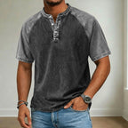 Color-Block Patchwork Henley Shirt