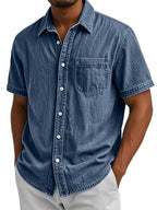 Washed Short-Sleeve Denim Shirt