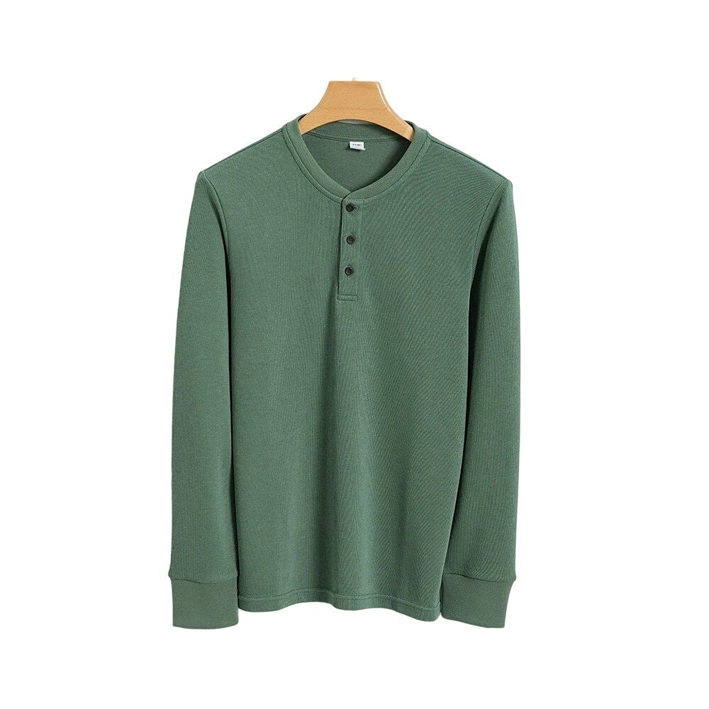 Cotton Waffle Long Sleeve Henley T-Shirt