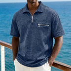 Acid-Wash Zip-Pocket Polo Shirt