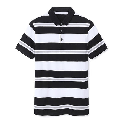 Premium Silk-Blend Striped Polo Shirt - oukumen