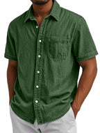 Washed Short-Sleeve Denim Shirt