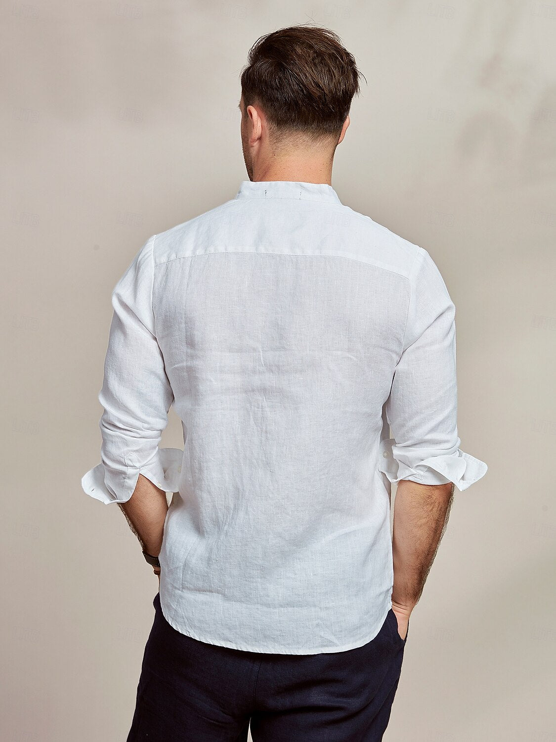 100% Linen Shirt Ruched White - oukumen