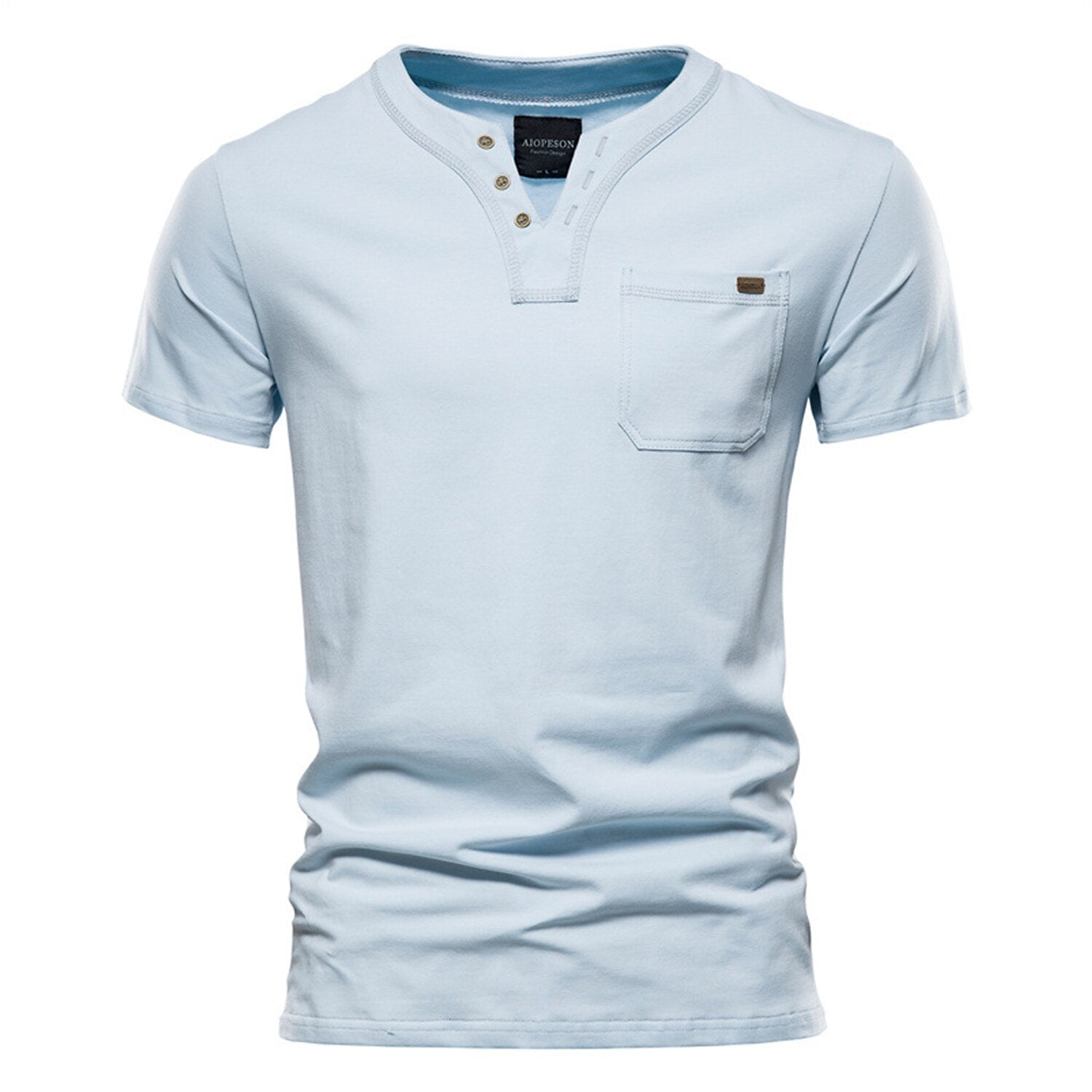 100% Cotton V-Neck Pocket T-Shirt - oukumen