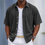 Washed Short-Sleeve Denim Shirt