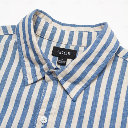 100% Cotton Stripes Lapel Casual Shirt - oukumen