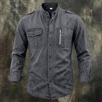 Acid-Wash Mandarin-Collar Shirt