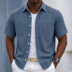 Washed Short-Sleeve Denim Shirt