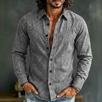 Acid-Wash Long-Sleeve Denim Shirt