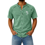 Washed Mandarin-Collar Denim Shirt