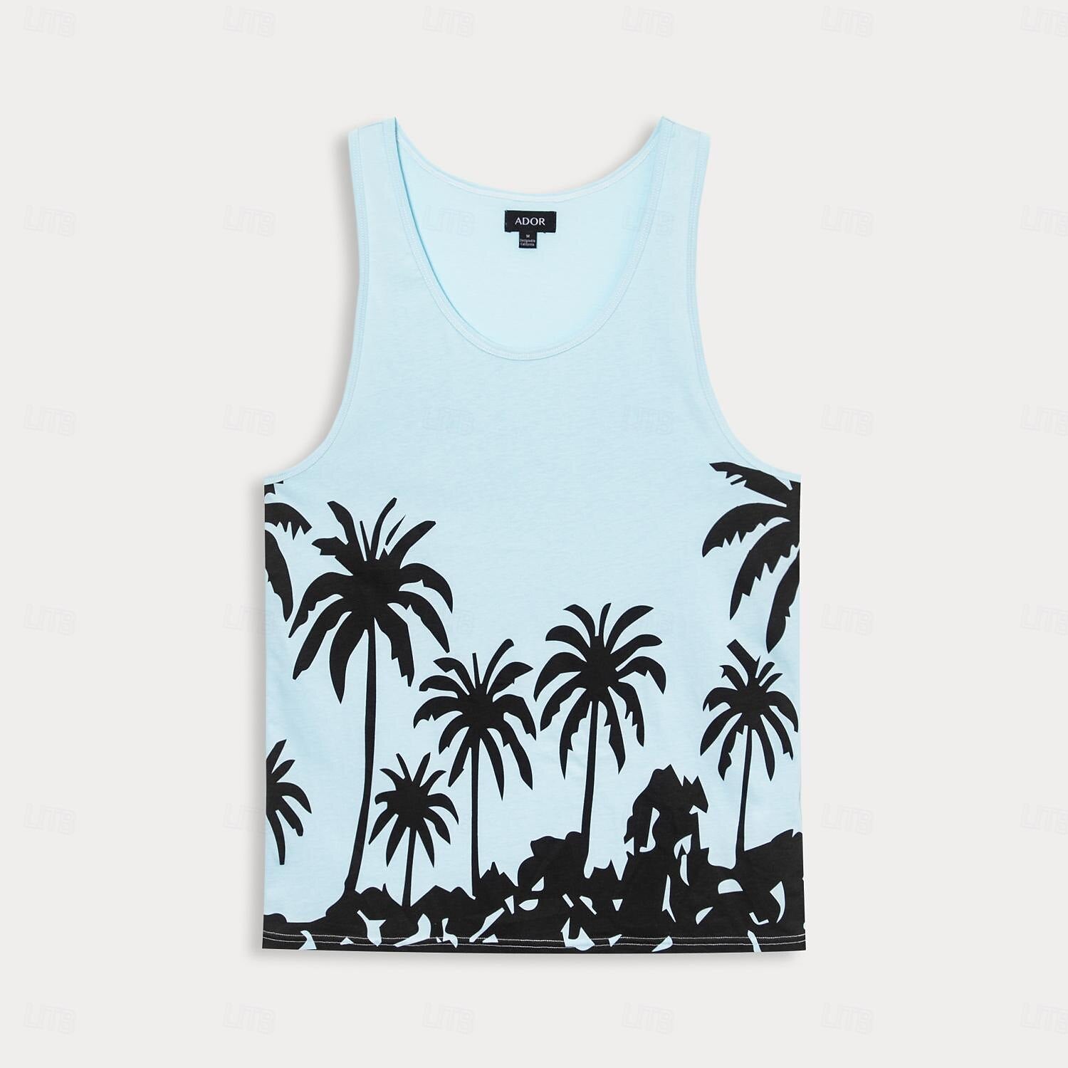 100% Cotton Graphic Coconut Tree Casual Tank Top - oukumen