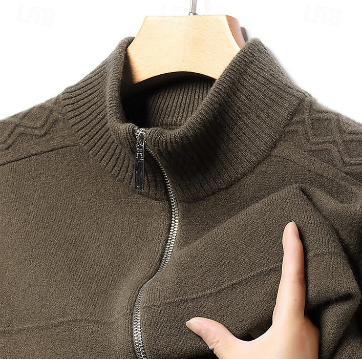 Cashmere Zip Sweater Knit Turtleneck - oukumen