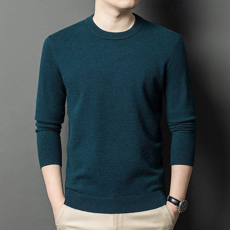 100% Wool Solid Color Sweater Pullover - oukumen