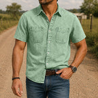 Washed Short-Sleeve Denim Shirt