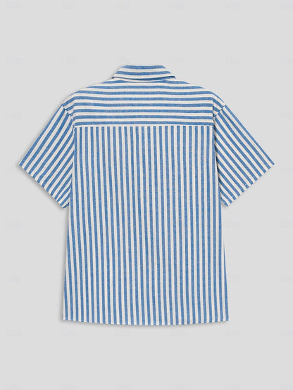 100% Cotton Striped Fold-over Collar Casual Shirt - oukumen