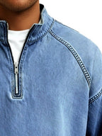 Acid-Wash Stand-Collar T-Shirt