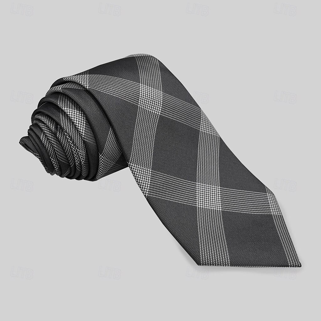 100% Silk Plaid Polka Dot Striped Tie - oukumen