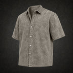 Acid-Wash Short-Sleeve Denim Shirt