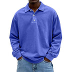 Acid-Wash Long-Sleeve Polo Shirt