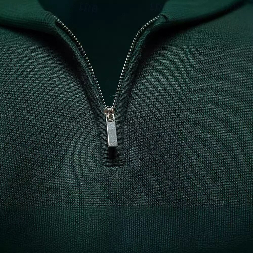 Zipper Solid Daily Outdoor Color Knit Sweater - oukumen