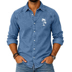 Embroidered Acid-Wash Denim Shirt