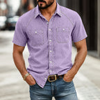 Washed Short-Sleeve Denim Shirt