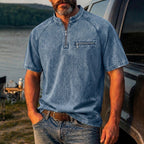 Washed Mandarin-Collar T-Shirt