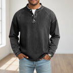Acid-Wash Long-Sleeve Henley Shirt