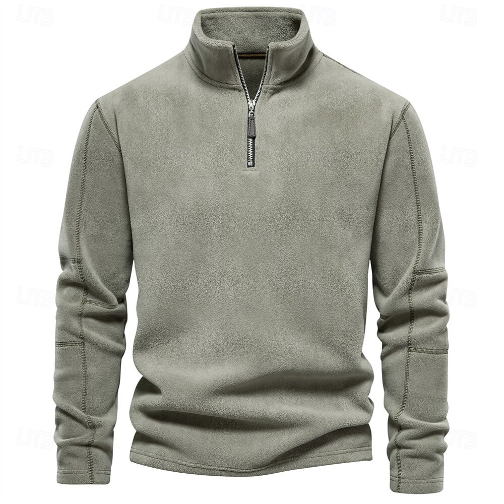 Polar Fleece Stand Collar Half Zip Long Sleeve Sweatshirt - oukumen