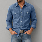 Acid-Wash Long-Sleeve Denim Shirt