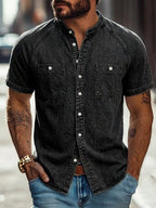 Acid-Wash Mandarin-Collar Shirt
