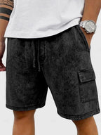 Acid-Wash Drawstring Shorts