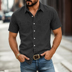 Washed Short-Sleeve Denim Shirt
