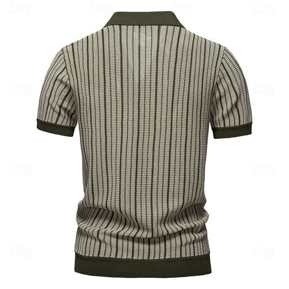 Striped Knit Short Sleeve Polo Shirt