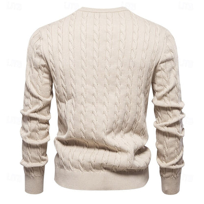 Cotton  Crew Neck Pullover Sweater - oukumen