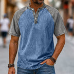 Color-Block Patchwork Henley Shirt