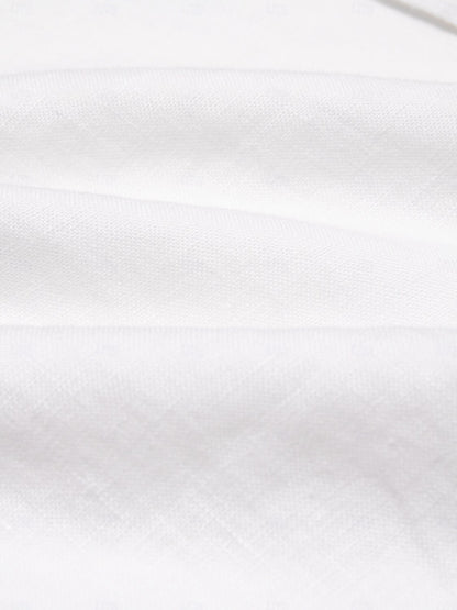 100% Linen Shirt Ruched White - oukumen