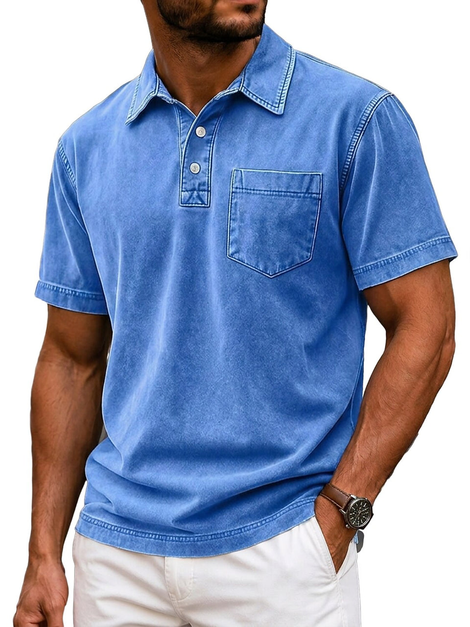 Acid-Wash Pocket Polo Shirt