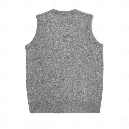 V Neck Solid Color Knitwear Vest - oukumen