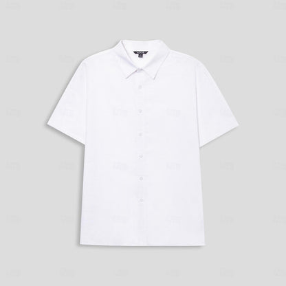 Linen Cotton Fold-over Collar Casual Shirt - oukumen