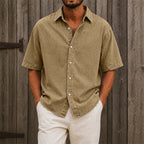 Washed Short-Sleeve Denim Shirt